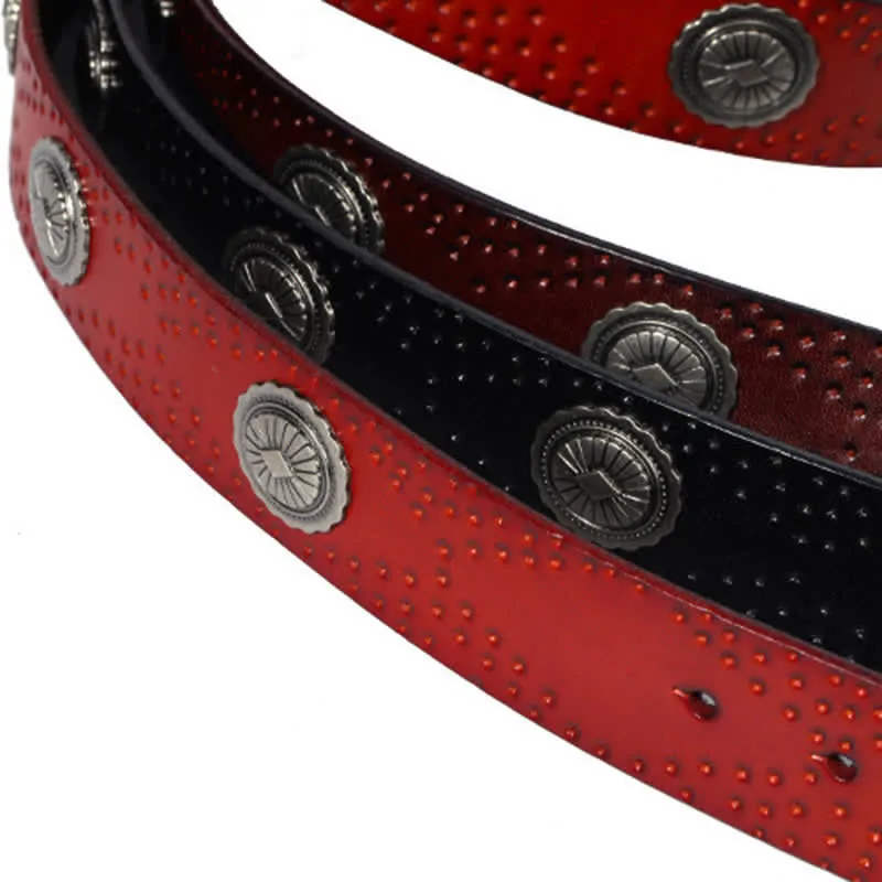 Men's Vintage Looking Oval Buckle Rivet Leather Belt sold by FloralTrip product image thumbnail 4