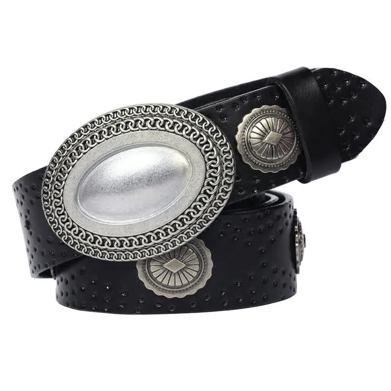 Men's Vintage Looking Oval Buckle Rivet Leather Belt sold by FloralTrip