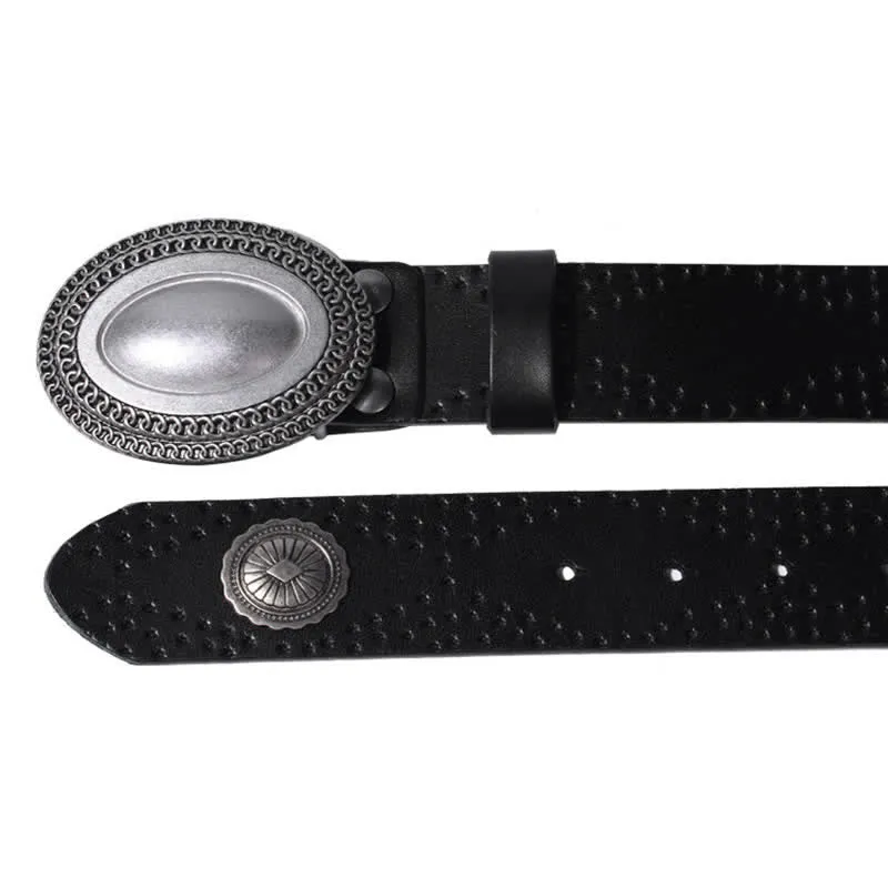 Men's Vintage Looking Oval Buckle Rivet Leather Belt sold by FloralTrip product image thumbnail 5