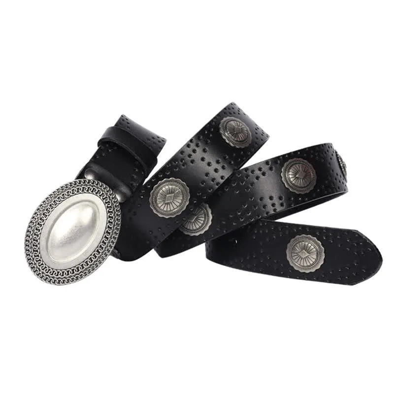 Men's Vintage Looking Oval Buckle Rivet Leather Belt sold by FloralTrip product image thumbnail 2