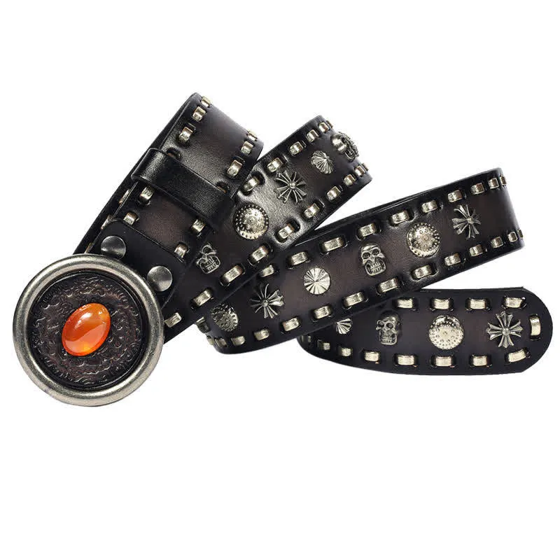 Men's Punk Style Orange Onyx Slate Leather Belt sold by FloralTrip product image thumbnail 3