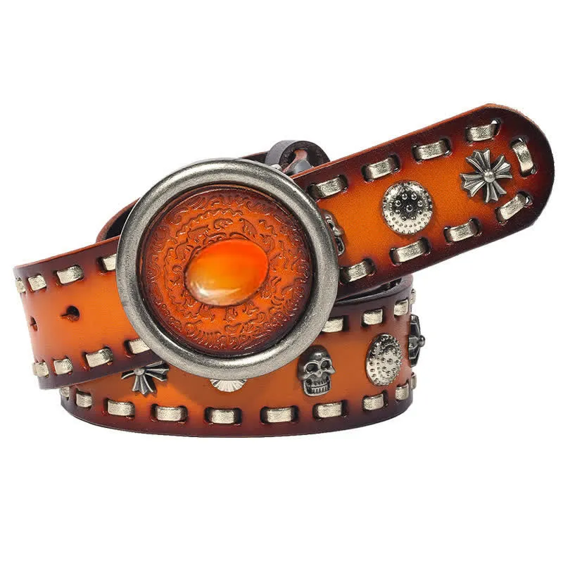 Men's Punk Style Orange Onyx Slate Leather Belt sold by FloralTrip product image thumbnail 4