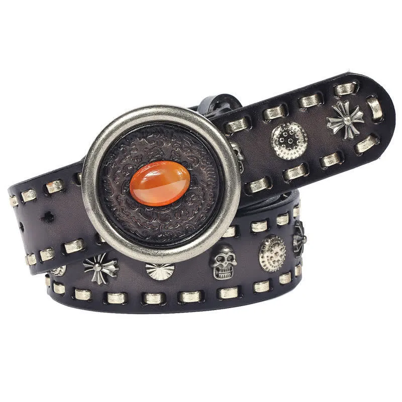 Men's Punk Style Orange Onyx Slate Leather Belt sold by FloralTrip
