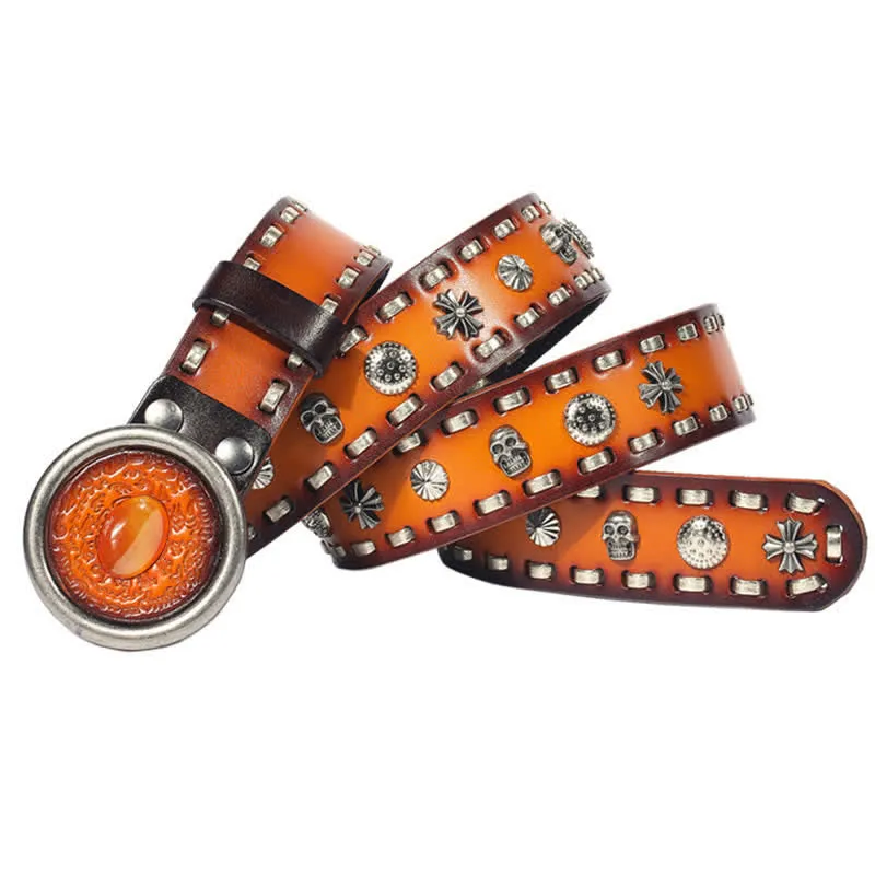 Men's Punk Style Orange Onyx Slate Leather Belt sold by FloralTrip product image thumbnail 5