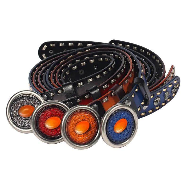 Men's Punk Style Orange Onyx Slate Leather Belt sold by FloralTrip product image thumbnail 2