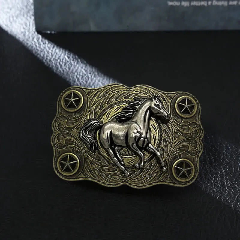 Men's DIY Western Wild Horse Buckle Leather Belt sold by FloralTrip