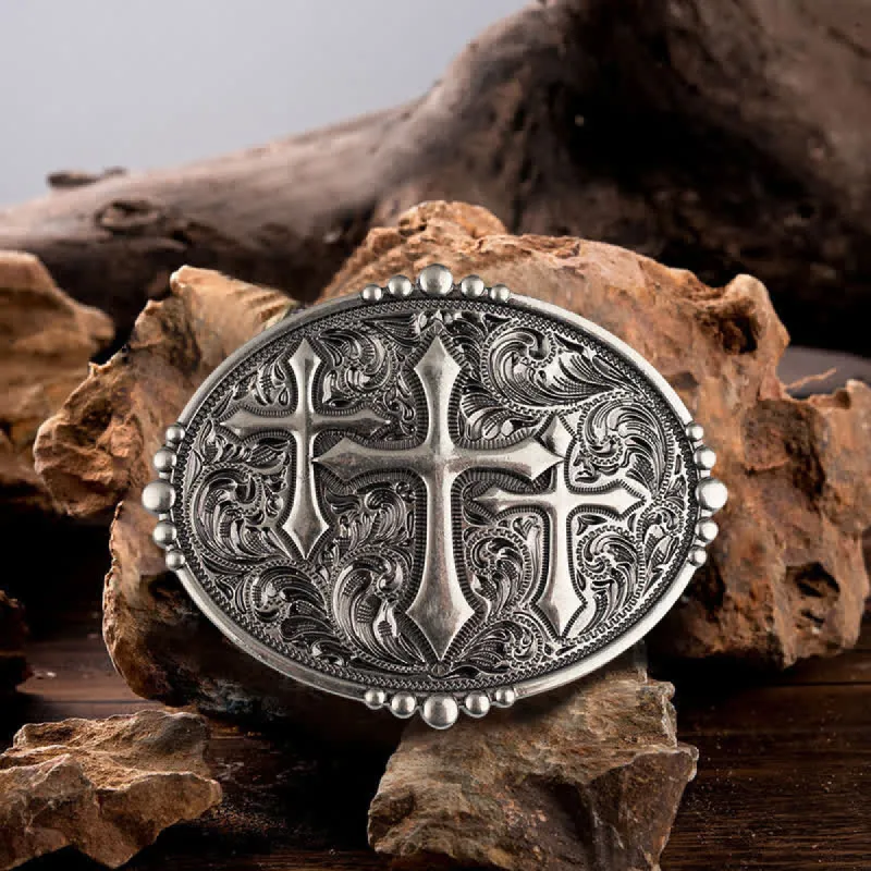 Men's DIY Western Scroll Cross Buckle Leather Belt sold by FloralTrip