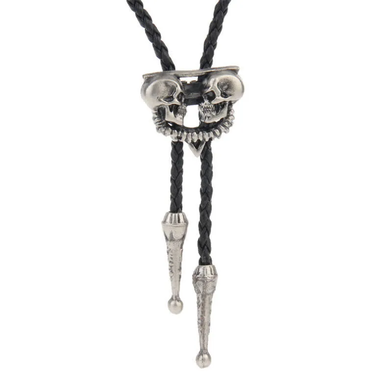 Double Skeleton Skull Heads Bolo Tie sold by FloralTrip