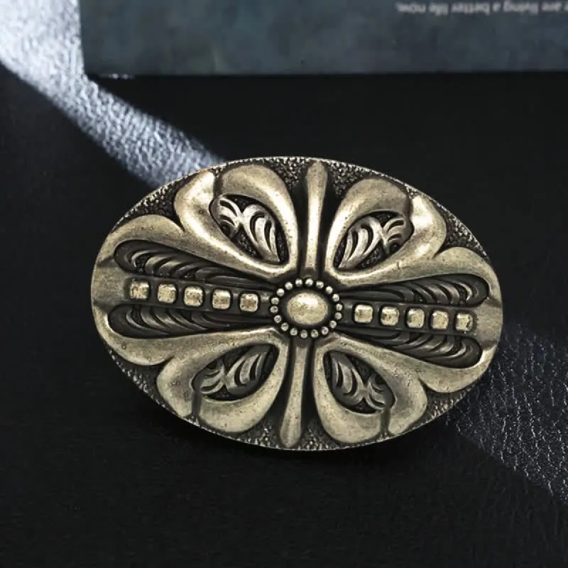 Men's DIY Middle Aged Cross Flower Buckle Leather Belt sold by FloralTrip