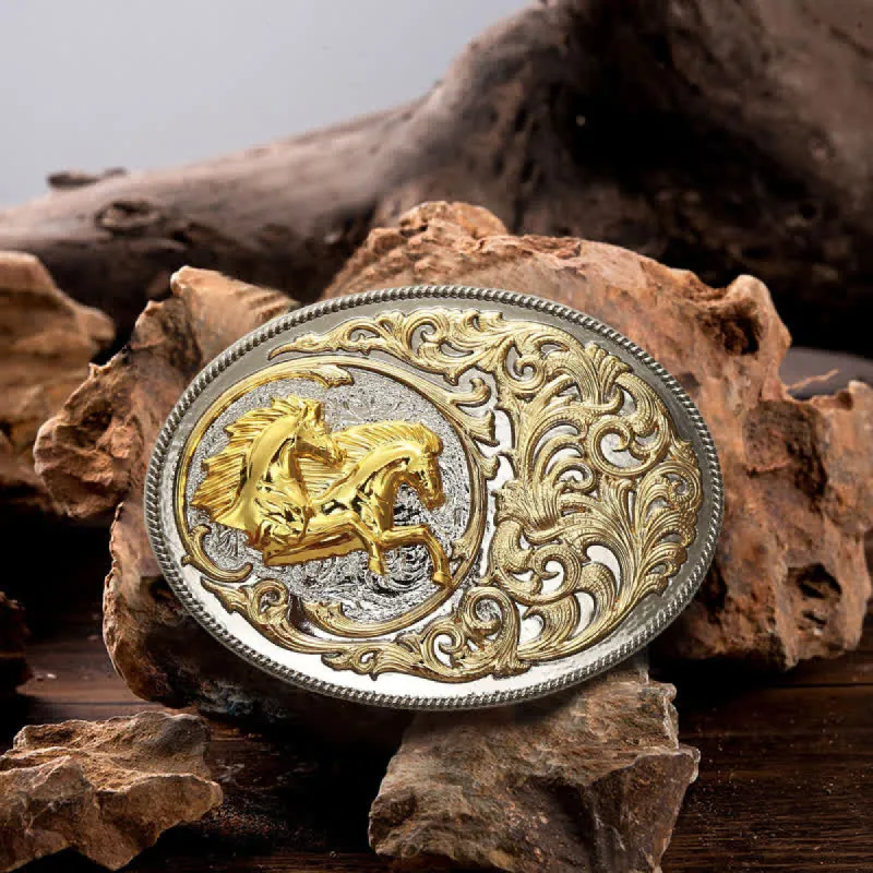 Men's DIY Luxury Gold Horse Head Buckle Leather Belt sold by FloralTrip