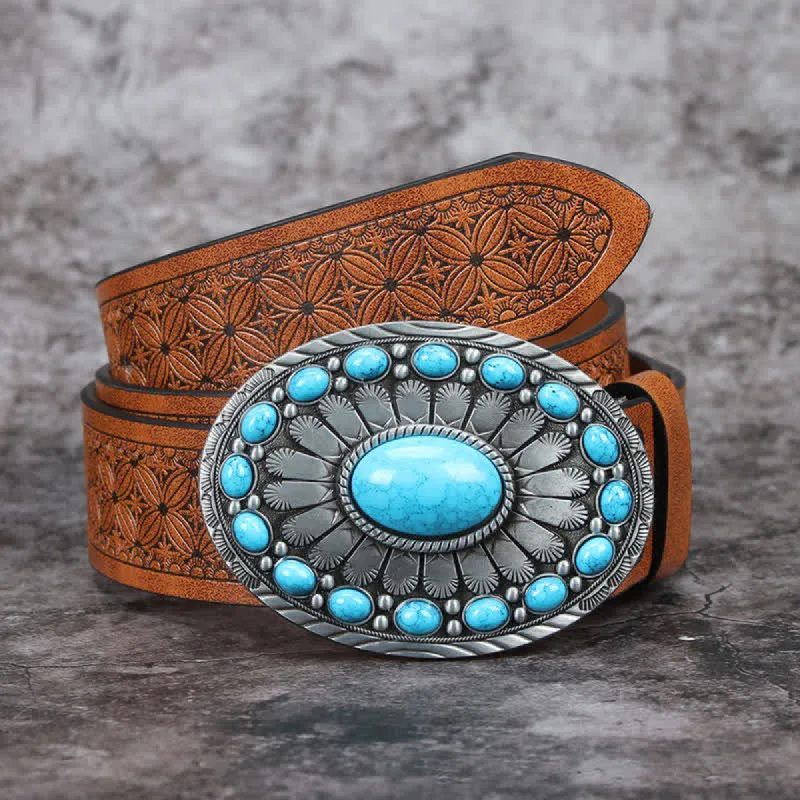 Men's Vintage Bohemia Turquoise Stone Leather Belt sold by FloralTrip