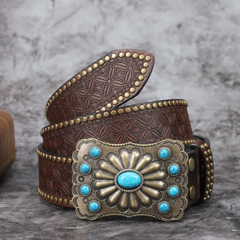 Men's Western Turquoise Stone Embellishment Leather Belt sold by FloralTrip
