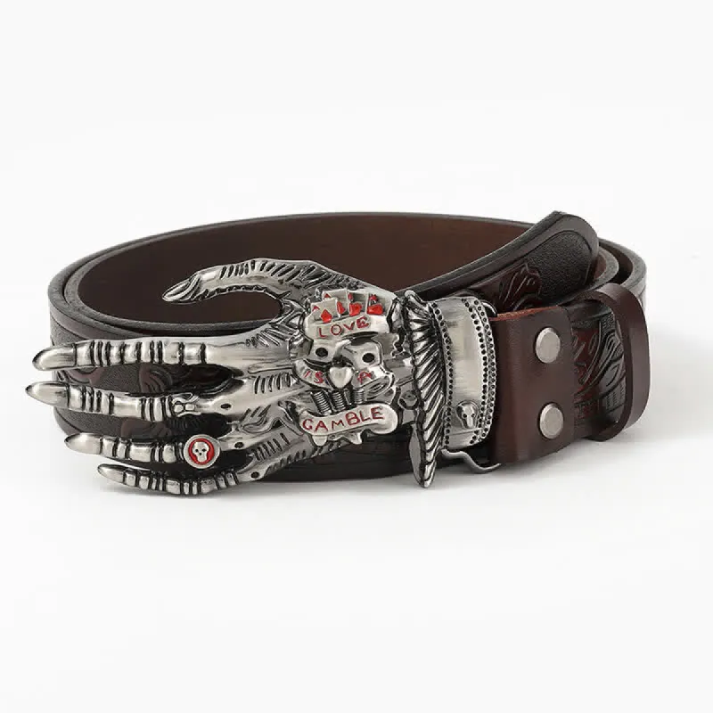 Men's Funky Skull Ghost Hand Bone Leather Belt sold by FloralTrip