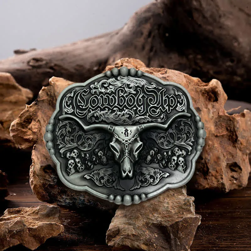 Men's DIY Cowboy Gothic Skull Bull Buckle Leather Belt sold by FloralTrip