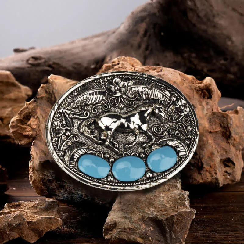Men's DIY Horse Eagle Faux Turquoise Buckle Leather Belt sold by FloralTrip