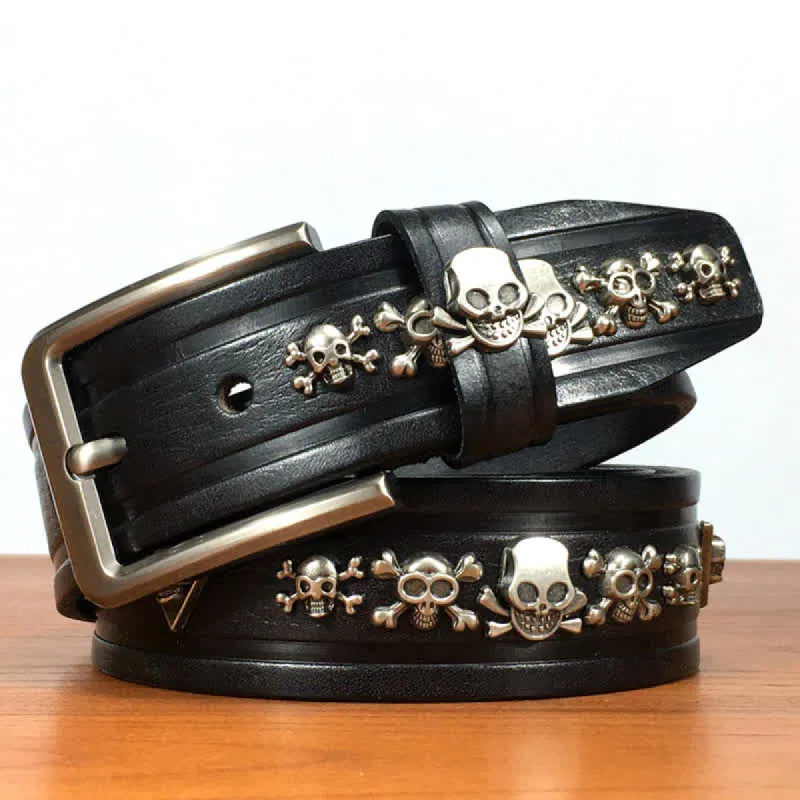 Punk Skull Shape Rivet Studded Leather Belt sold by FloralTrip