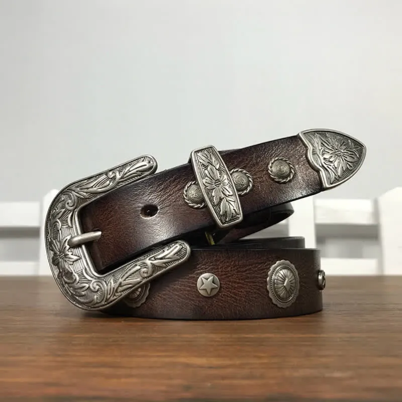 Personality Decorative Round Rivet Studded Leather Belt sold by FloralTrip