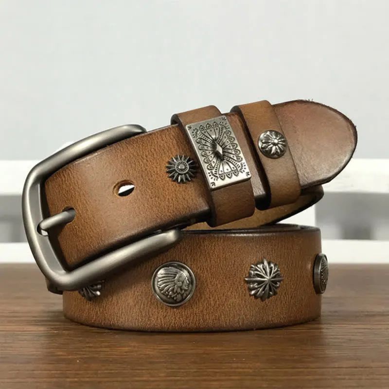 Retro Metal Rivet Studded Casual Jeans Leather Belt sold by FloralTrip