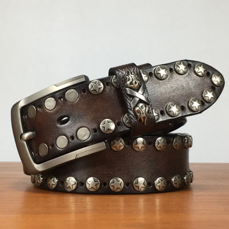 Punk Biker Rivet Studded Handmade Leather Belt sold by FloralTrip