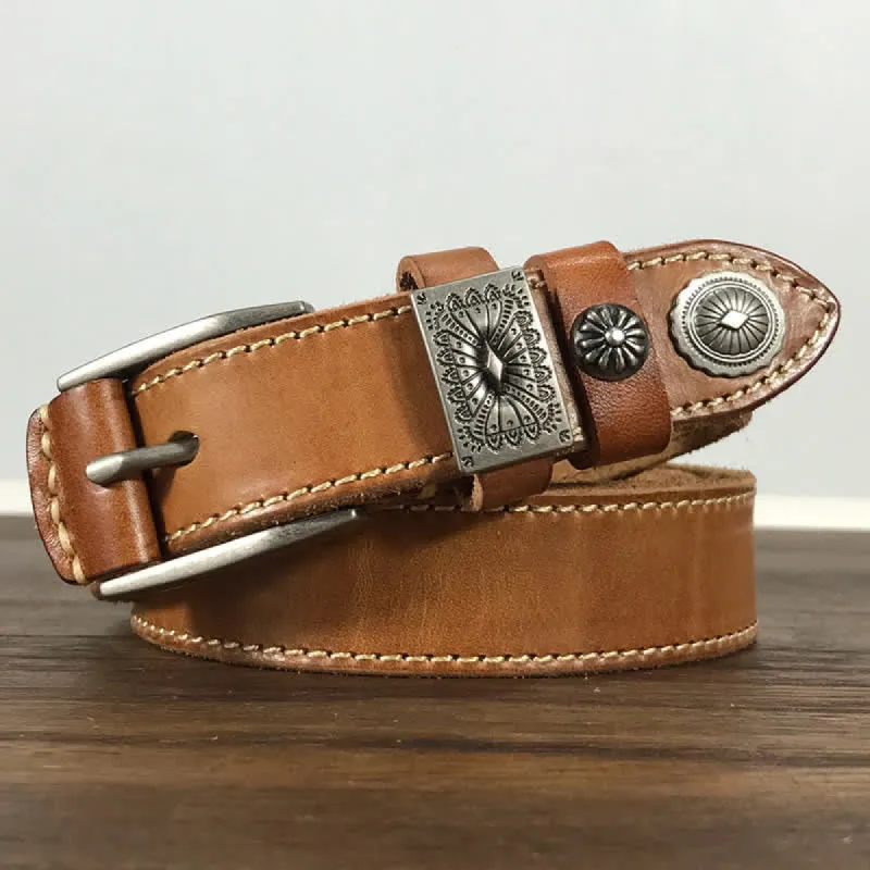 Decorative Square Buckle Rivet Jeans Leather Belt sold by FloralTrip
