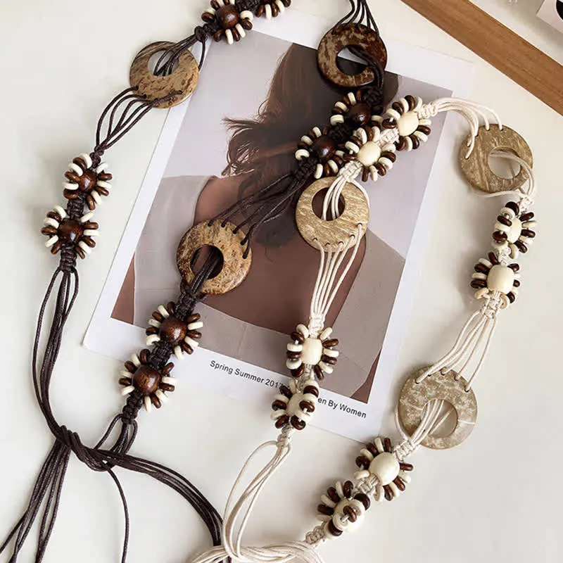 Women's Beaded Boho Lace Up Braided Waist Rope Belt sold by FloralTrip product image thumbnail 2