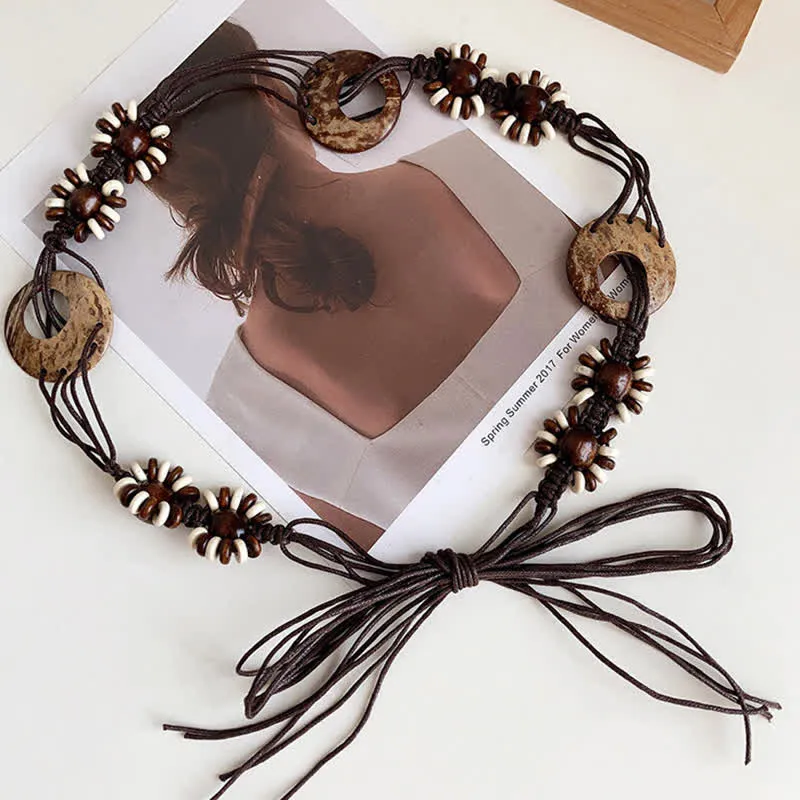 Women's Beaded Boho Lace Up Braided Waist Rope Belt sold by FloralTrip product image thumbnail 3