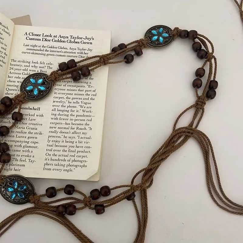 Women's Gemstone Wood Beads Boho Braided Waist Rope Belt sold by FloralTrip product image thumbnail 2