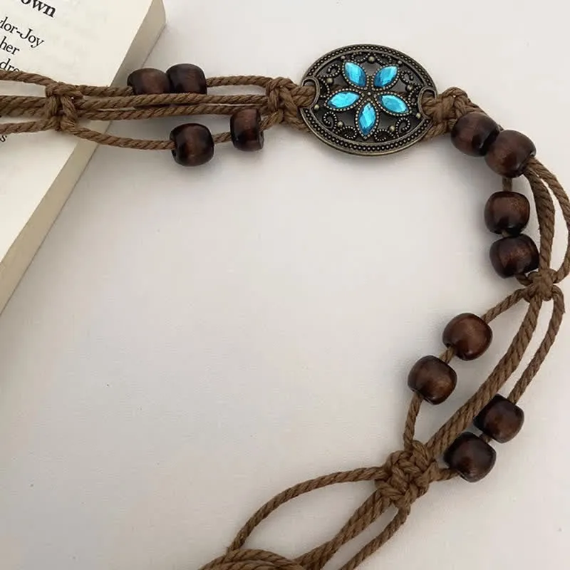 Women's Gemstone Wood Beads Boho Braided Waist Rope Belt sold by FloralTrip product image thumbnail 3