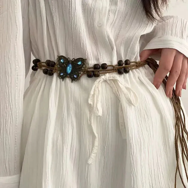 Women's Butterfly Flower Sash Boho Braided Waist Rope Belt sold by FloralTrip