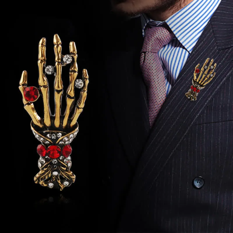 Men's Skeleton Finger Hand Rhinestone Brooch Pin sold by FloralTrip