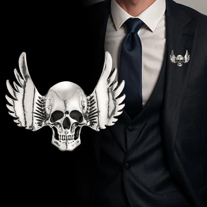 Men's Laughing Skull With Wings Brooch Pin sold by FloralTrip