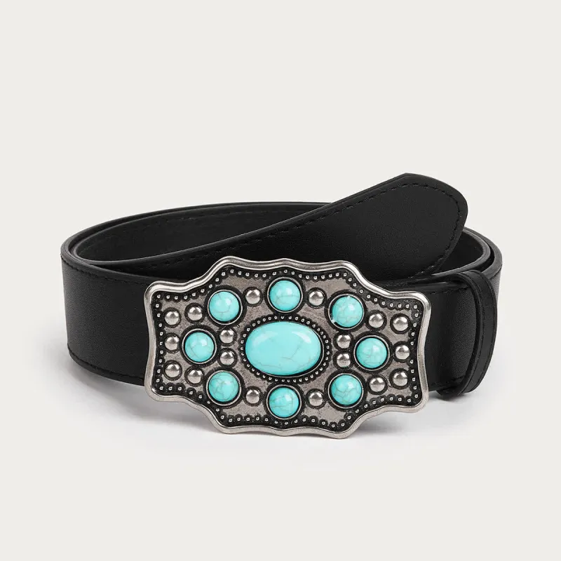 Women's Bohemia Turquoise Irregular Buckle Leather Belt sold by FloralTrip