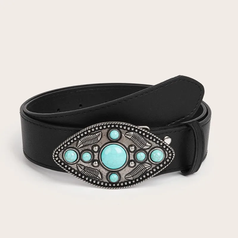 Women's Bohemia Turquoise Leaf-Shaped Buckle Leather Belt sold by FloralTrip