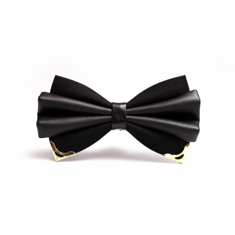 Men's Double Layer Faux Leather Golden Tipped Bow Tie sold by FloralTrip
