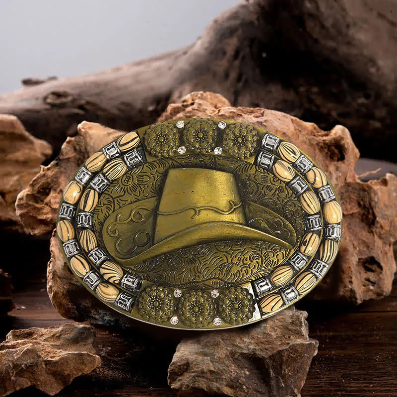 Men's DIY Gold Cowboy Hat Beads Decor Buckle Leather Belt sold by FloralTrip