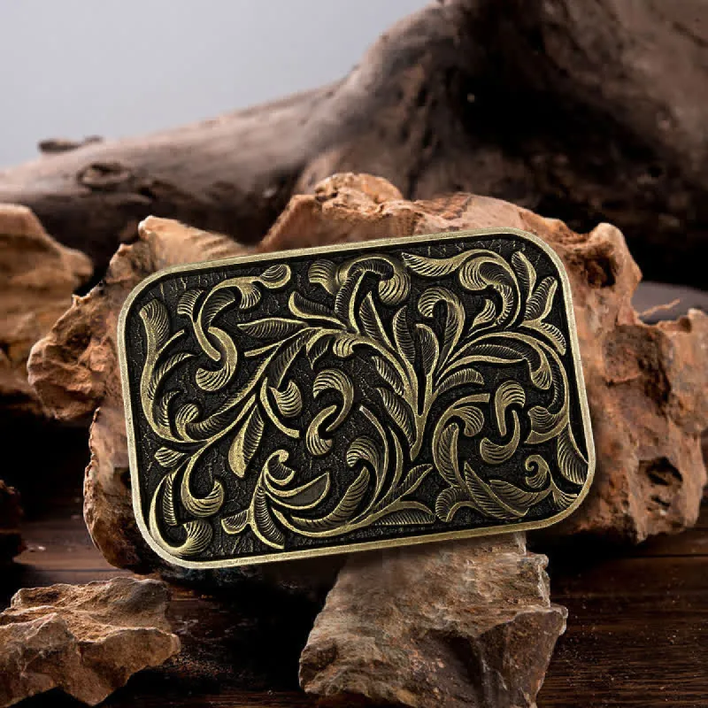 Men's DIY Art Leaves Scrollwork Buckle Leather Belt sold by FloralTrip