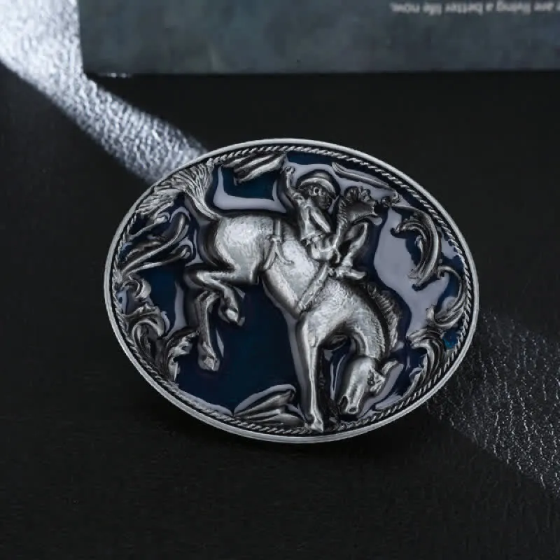 Men's DIY Blue Enamel Horse Riding Buckle Leather Belt sold by FloralTrip