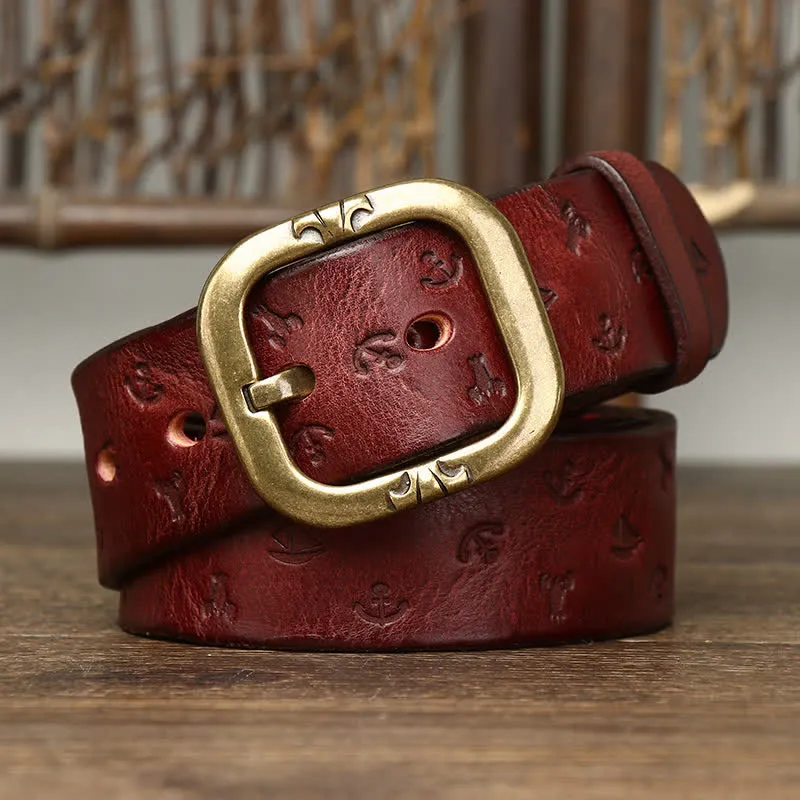 Men's Timeless Anchor Embossing Genuine Leather Belt sold by FloralTrip product image thumbnail 4