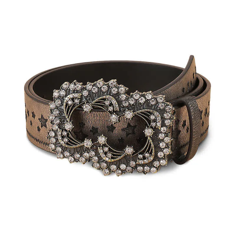 Women's Rhinestone Pentagram Embossing Leather Belt sold by FloralTrip
