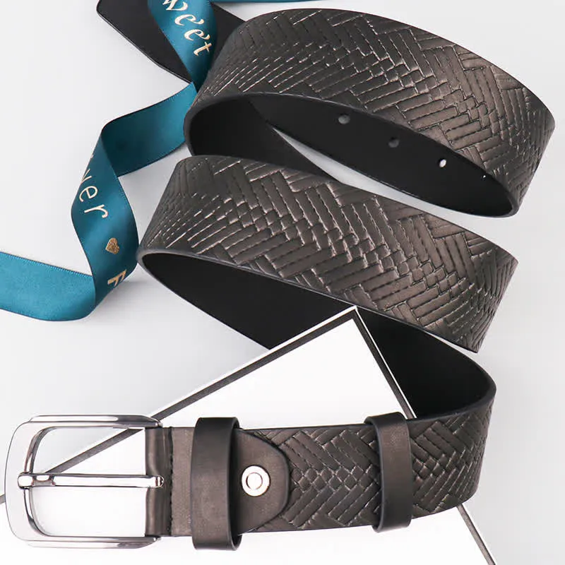 Men's Luxury Black Woven Embossed Leather Belt sold by FloralTrip product image thumbnail 3