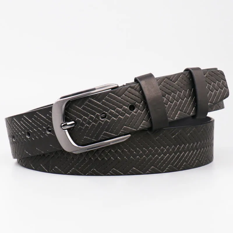 Men's Luxury Black Woven Embossed Leather Belt sold by FloralTrip