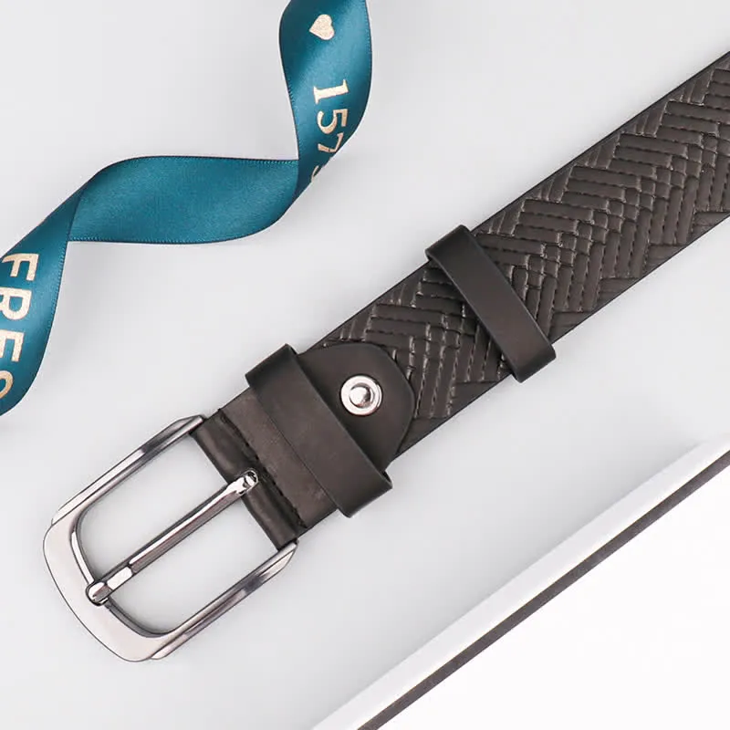 Men's Luxury Black Woven Embossed Leather Belt sold by FloralTrip product image thumbnail 5