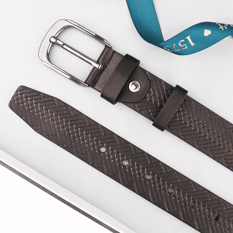 Men's Luxury Black Woven Embossed Leather Belt sold by FloralTrip product image thumbnail 4