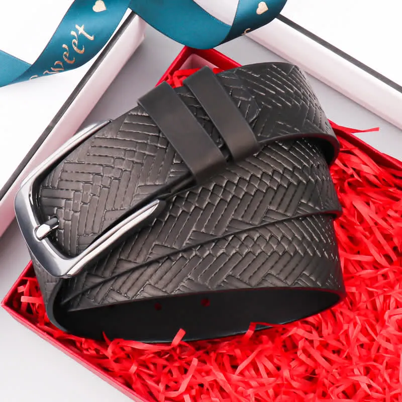Men's Luxury Black Woven Embossed Leather Belt sold by FloralTrip product image thumbnail 2