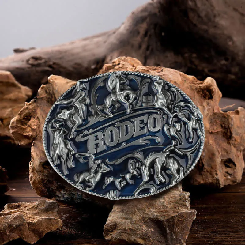 Men's DIY Blue Enamel Rodeo Bull Buckle Leather Belt sold by FloralTrip