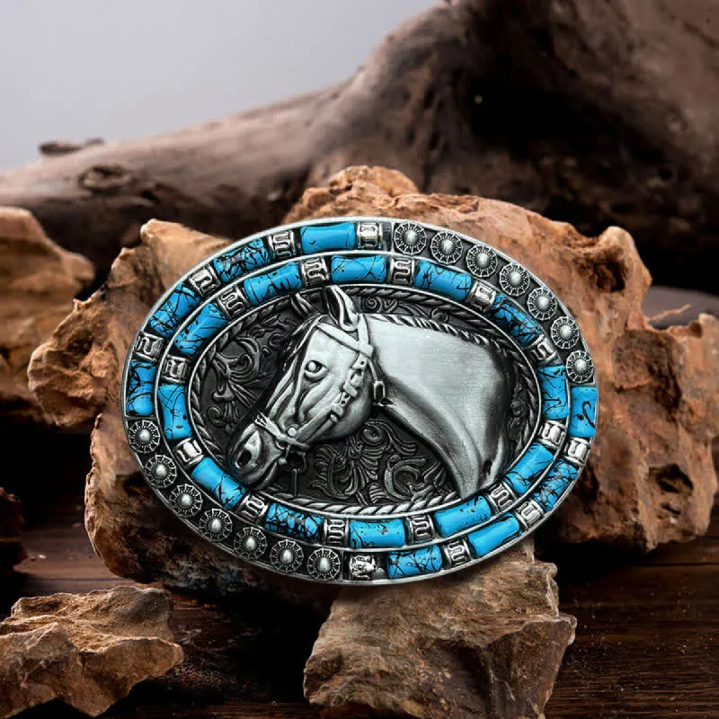 Men's DIY Horse Head Turquoise Buckle Leather Belt sold by FloralTrip