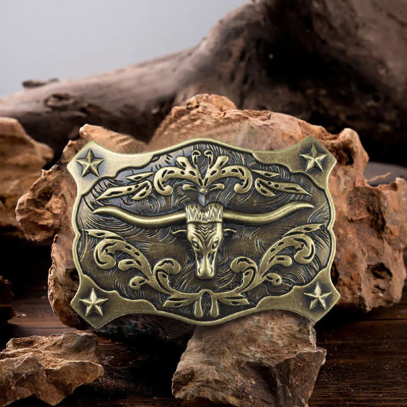 Men's DIY Square Western Bull Head Buckle Leather Belt sold by FloralTrip