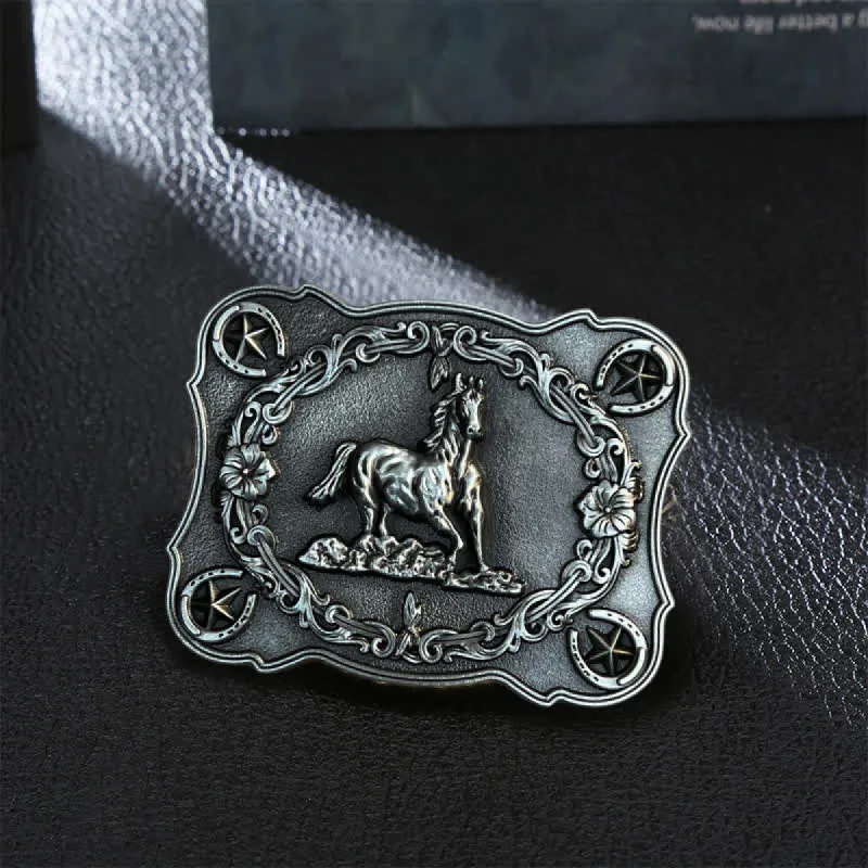 Men's DIY Wild Running Horse Buckle Leather Belt sold by FloralTrip