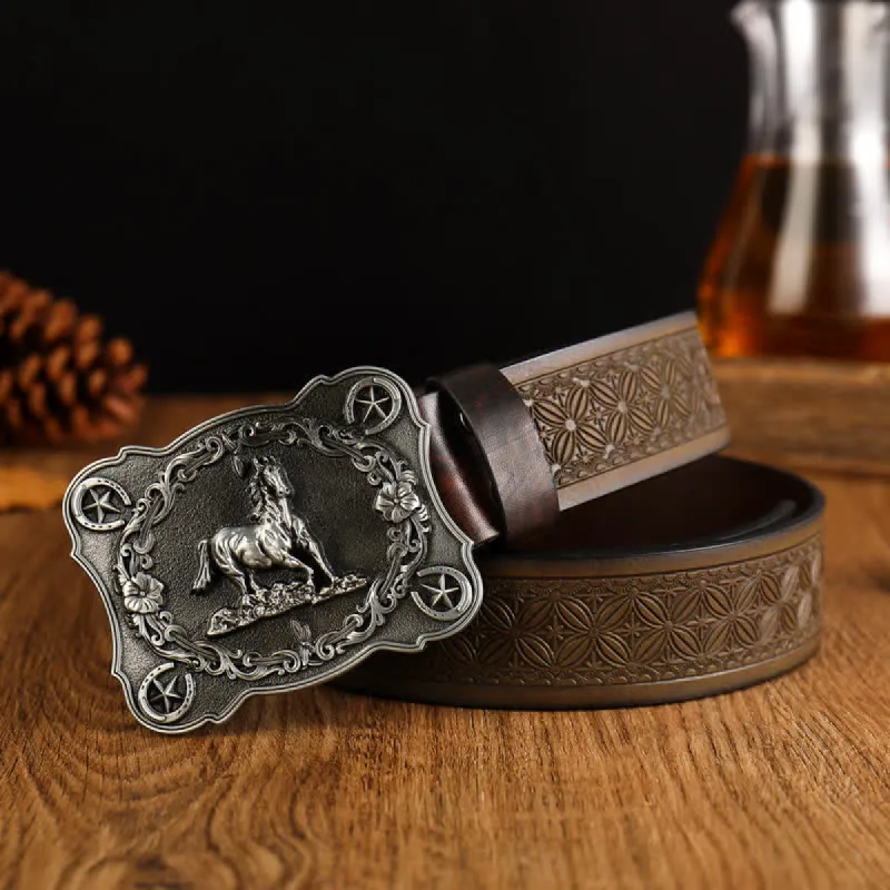 Men's Sturdy Steed Embossed Weave Pattern Leather Belt sold by FloralTrip