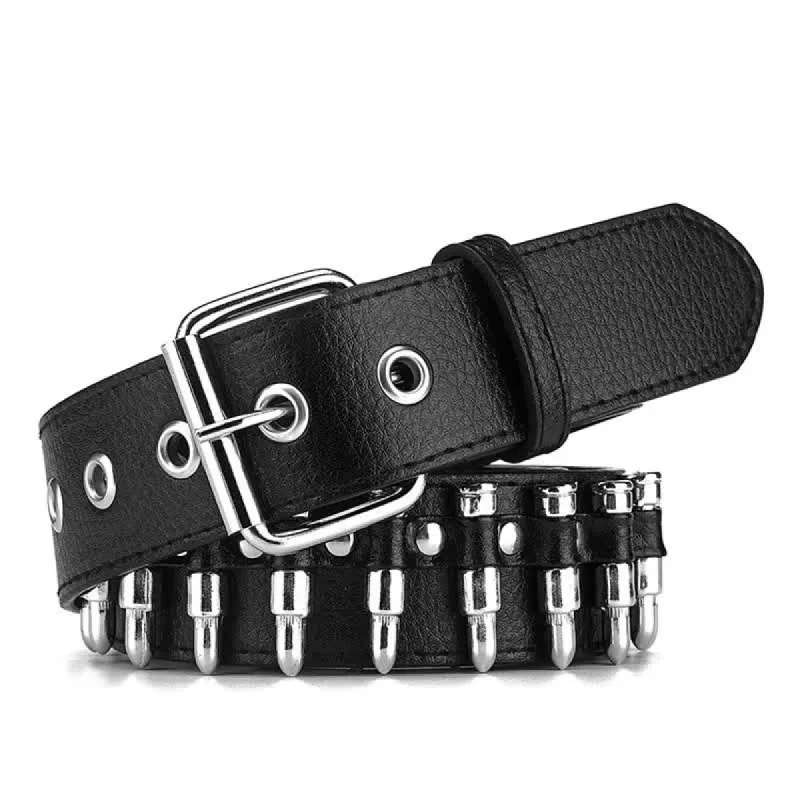 Black Punk Rock Bullets Rivet Studded Leather Belt sold by FloralTrip